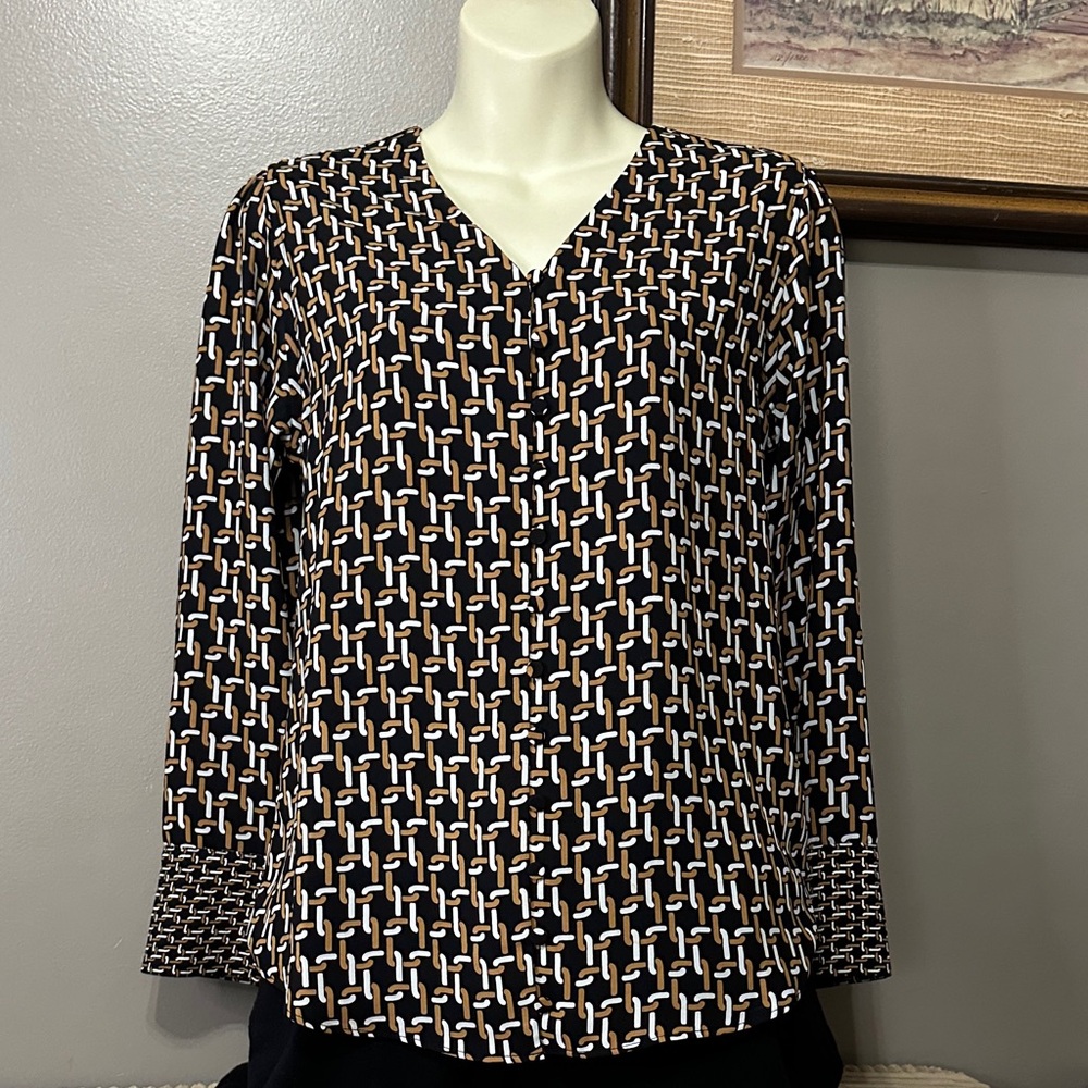 Chicos Black, White and tan Geometric Women's Dressy Top